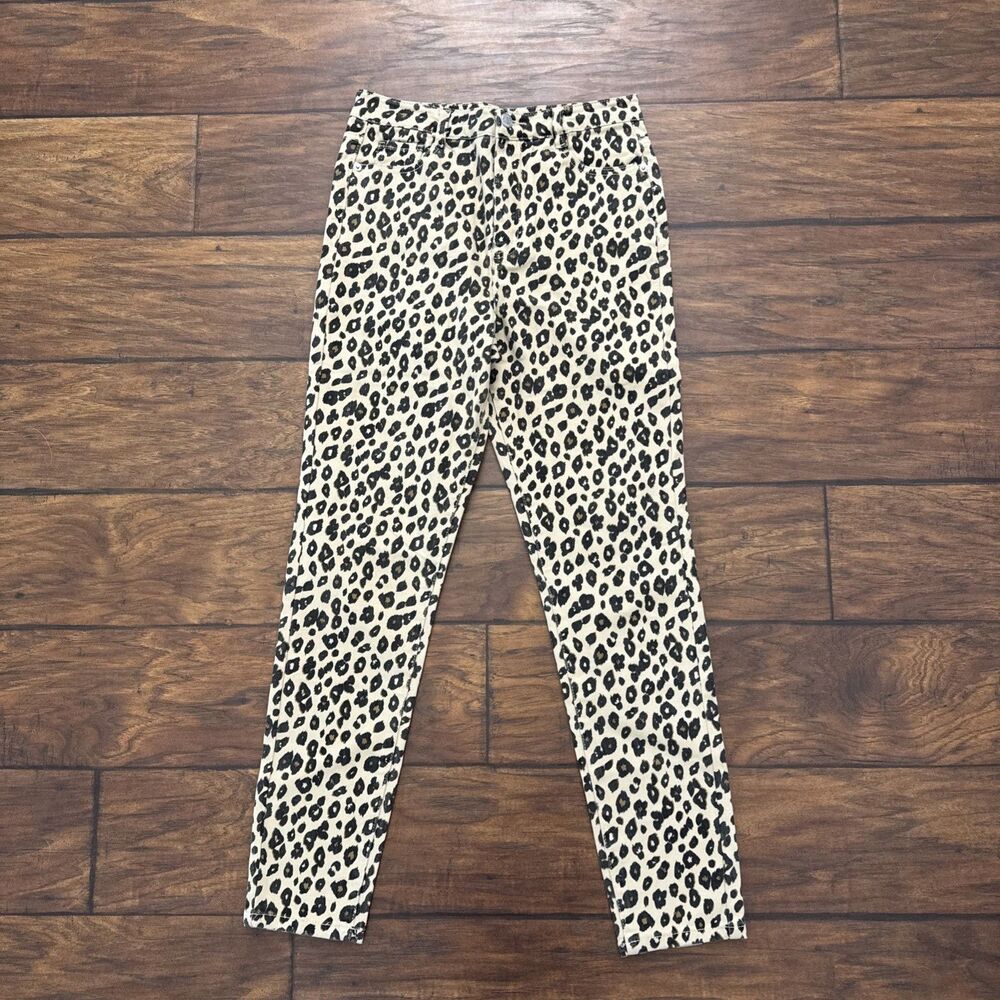 Urban Bliss Cheetah Skinny Pants Solid Button Zip Flat Front Women's 6 NWT
